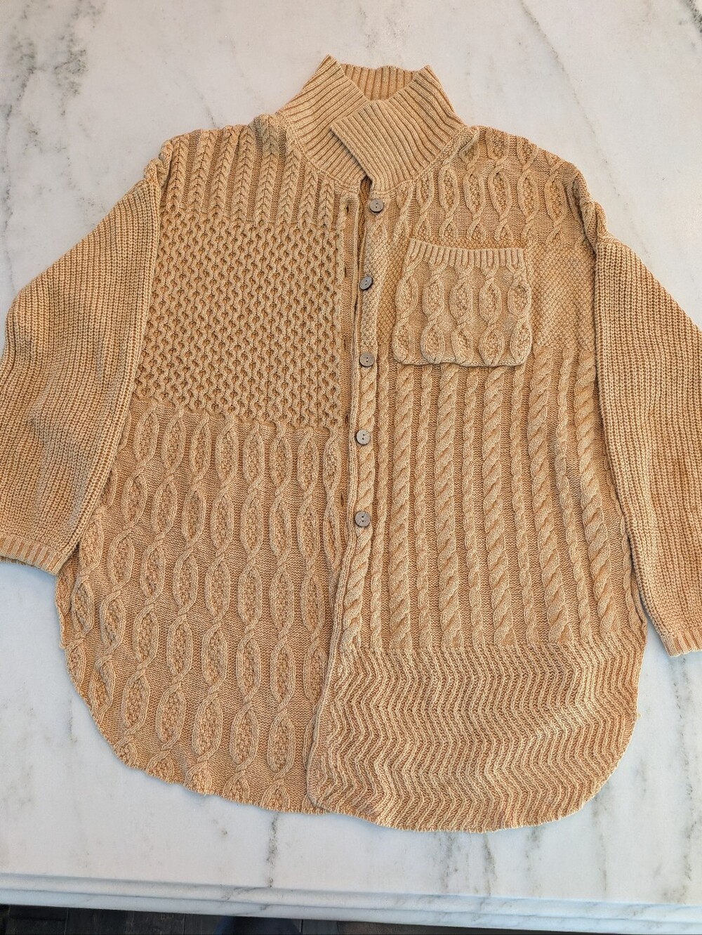Free People Tan Cable-Knit Button Cardigan